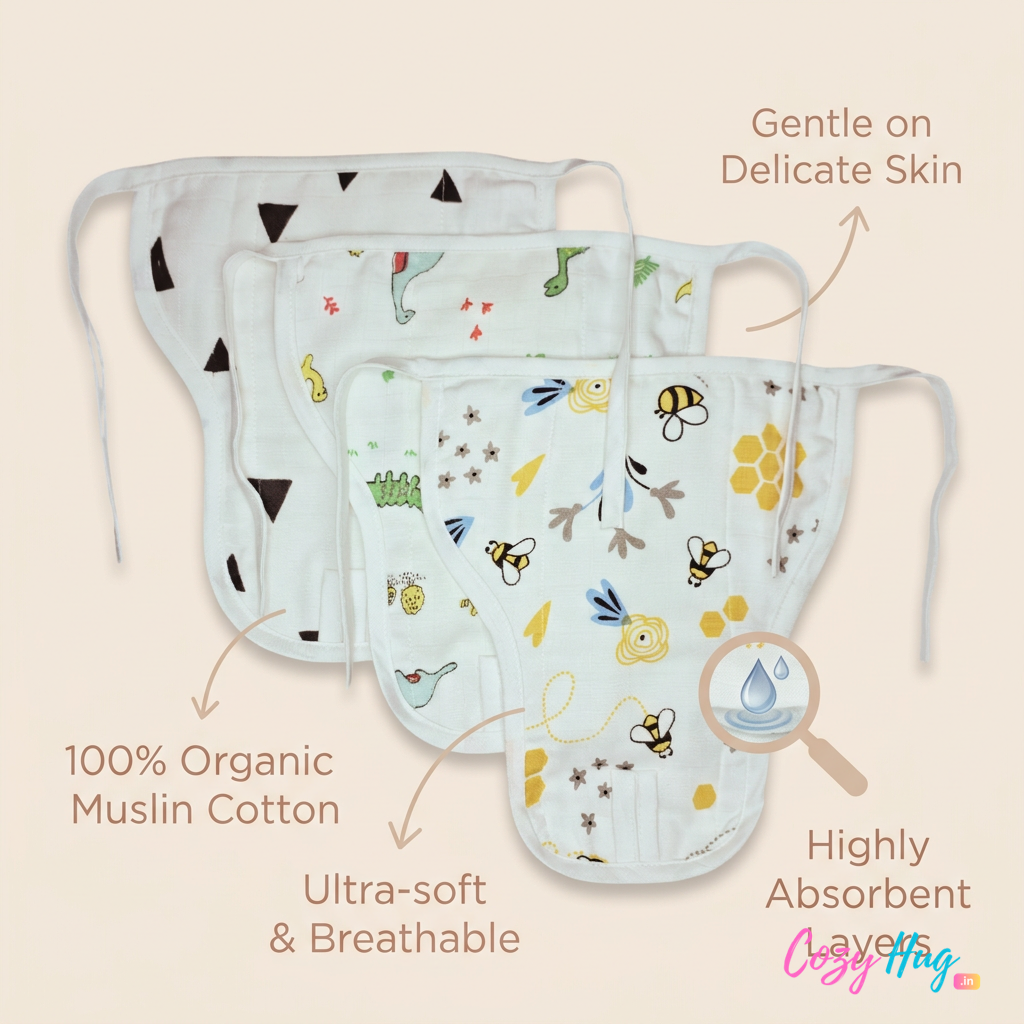 Muslin Nappy- 100% Organic Cotton - Assorted (Pack Of 3)