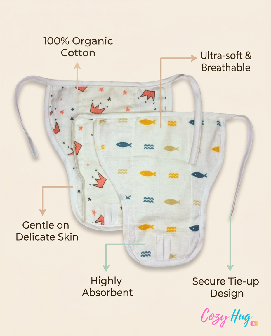 Muslin Nappy- 100% Organic Cotton - Assorted (Pack Of 2)