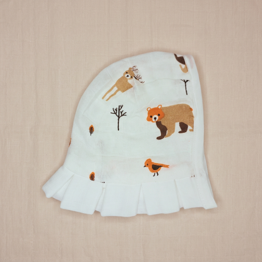 Muslin Newborn Bonnet Hats - 100% Organic Cotton - Bear and Bird