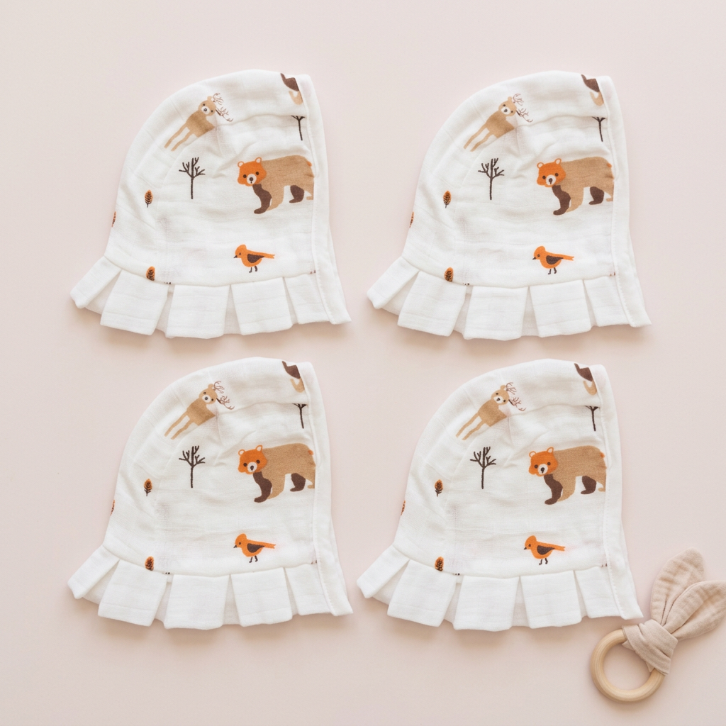 Muslin Newborn Bonnet Hats - 100% Organic Cotton - Bear and Bird