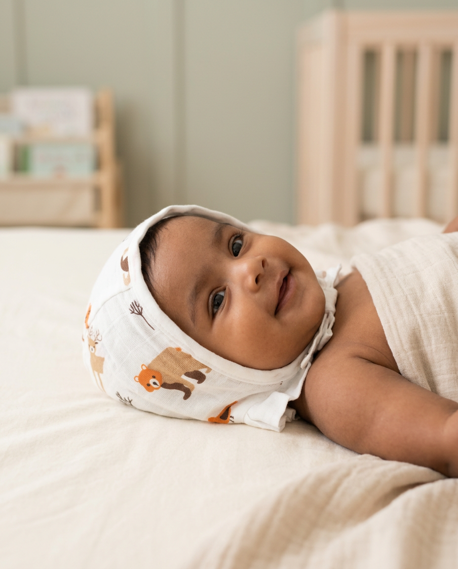 Muslin Newborn Bonnet Hats - 100% Organic Cotton - Bear and Bird
