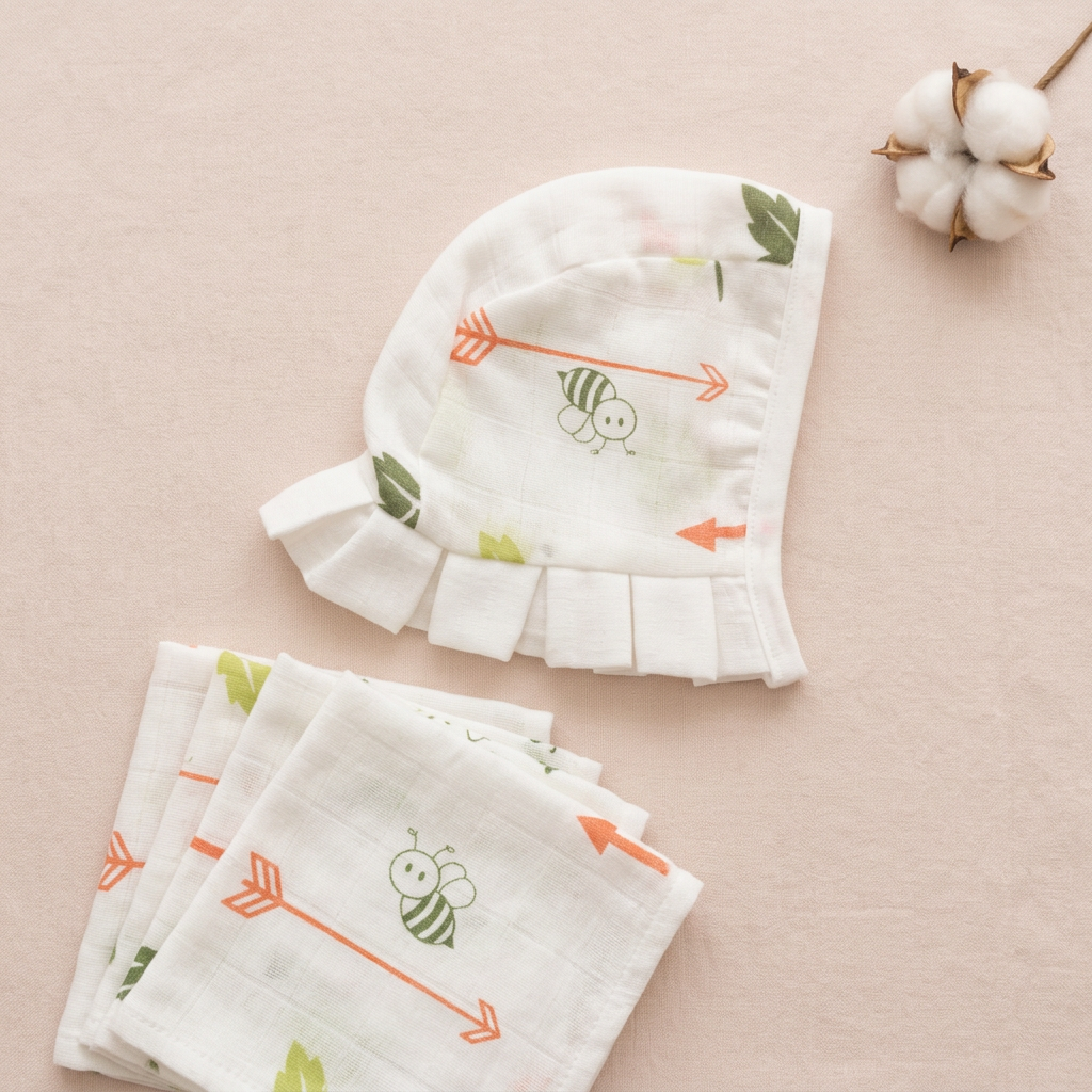 Muslin Newborn Bonnet Hats - 100% Organic Cotton - Bee and Arrow