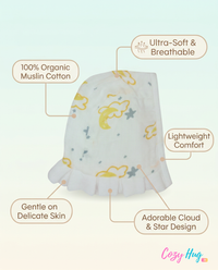 Muslin Newborn Bonnet Hats - 100% Organic Cotton - Cloud Moon