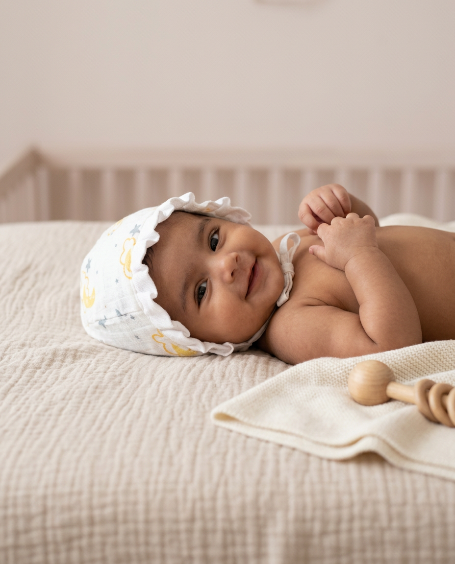 Muslin Newborn Bonnet Hats - 100% Organic Cotton - Cloud Moon