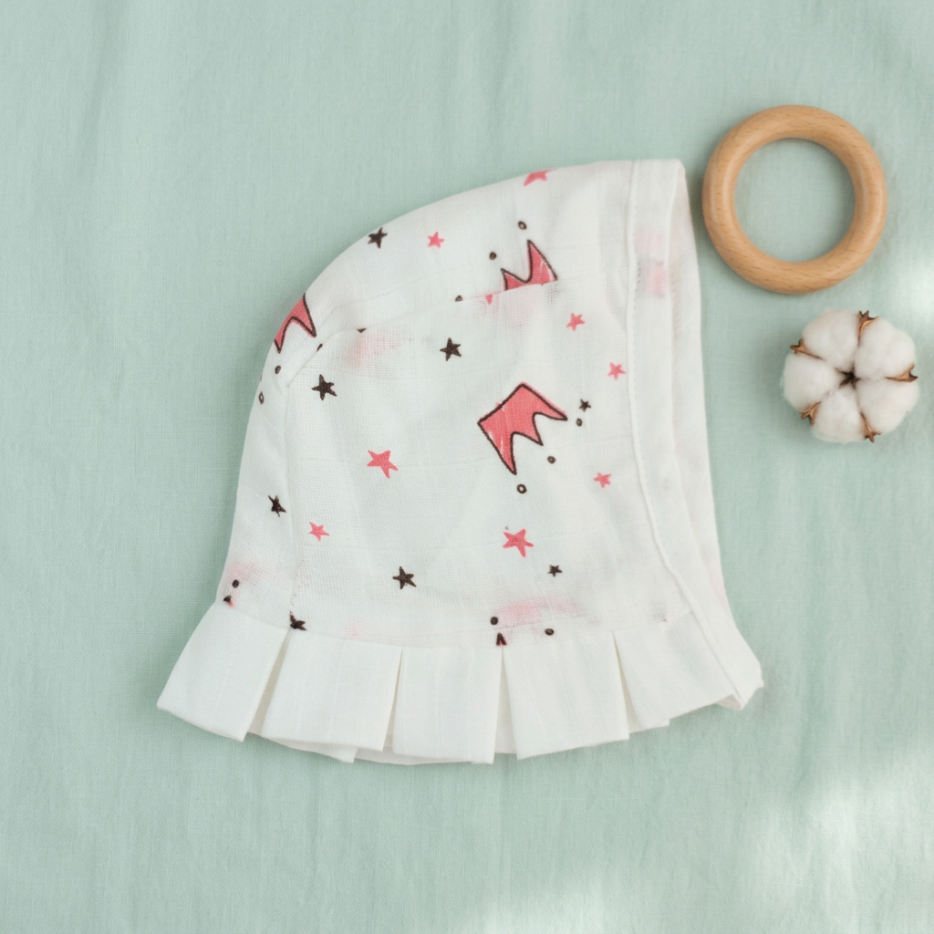 Muslin Newborn Bonnet Hats - 100% Organic Cotton - Crown