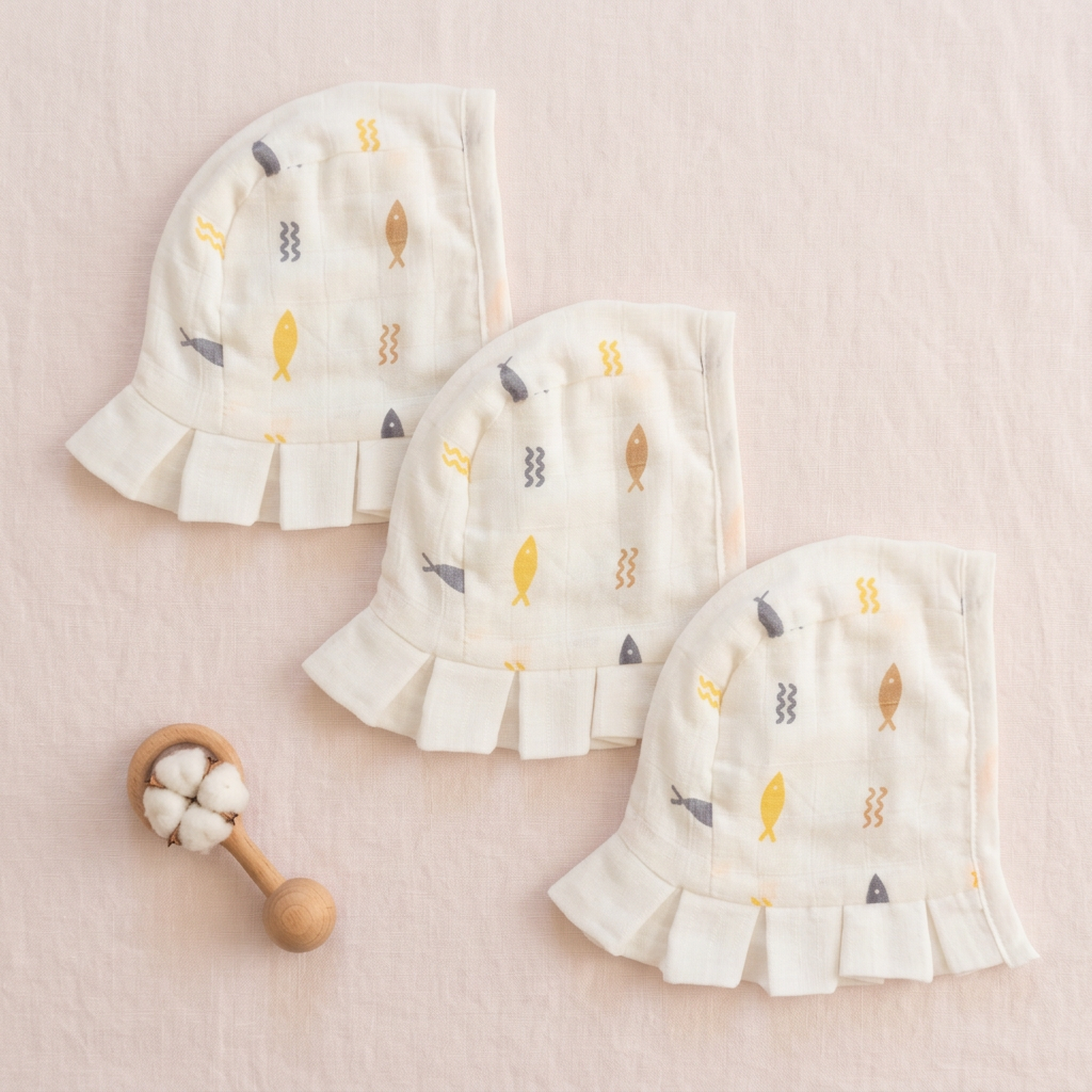 Muslin Newborn Bonnet Hats - 100% Organic Cotton - Fish