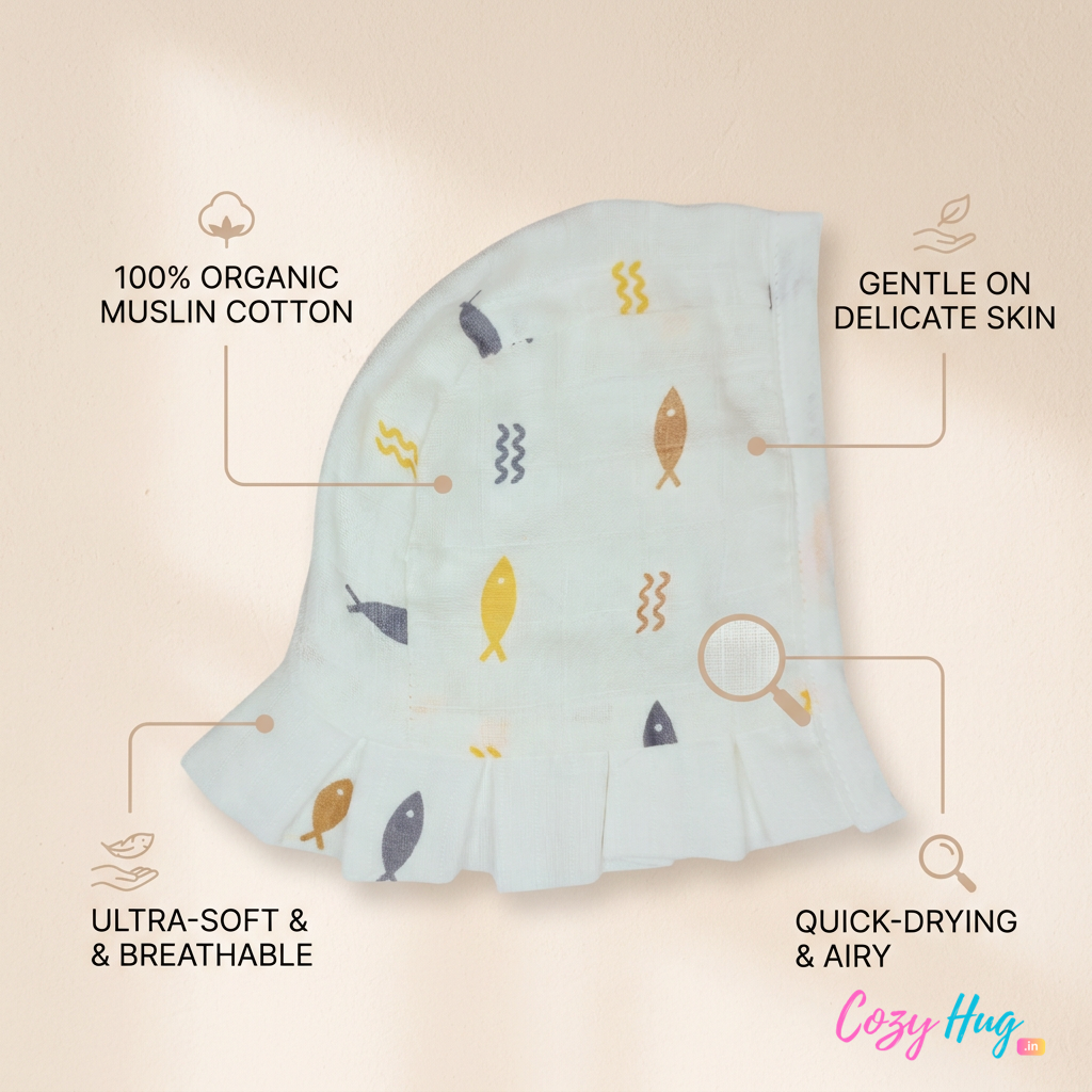 Muslin Newborn Bonnet Hats - 100% Organic Cotton - Fish