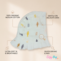 Muslin Newborn Bonnet Hats - 100% Organic Cotton - Fish