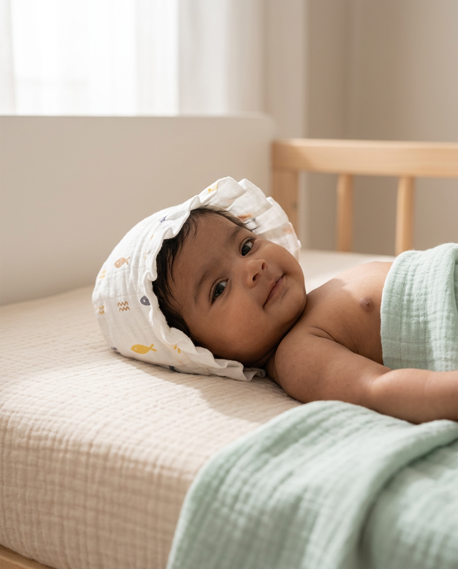 Muslin Newborn Bonnet Hats - 100% Organic Cotton - Fish