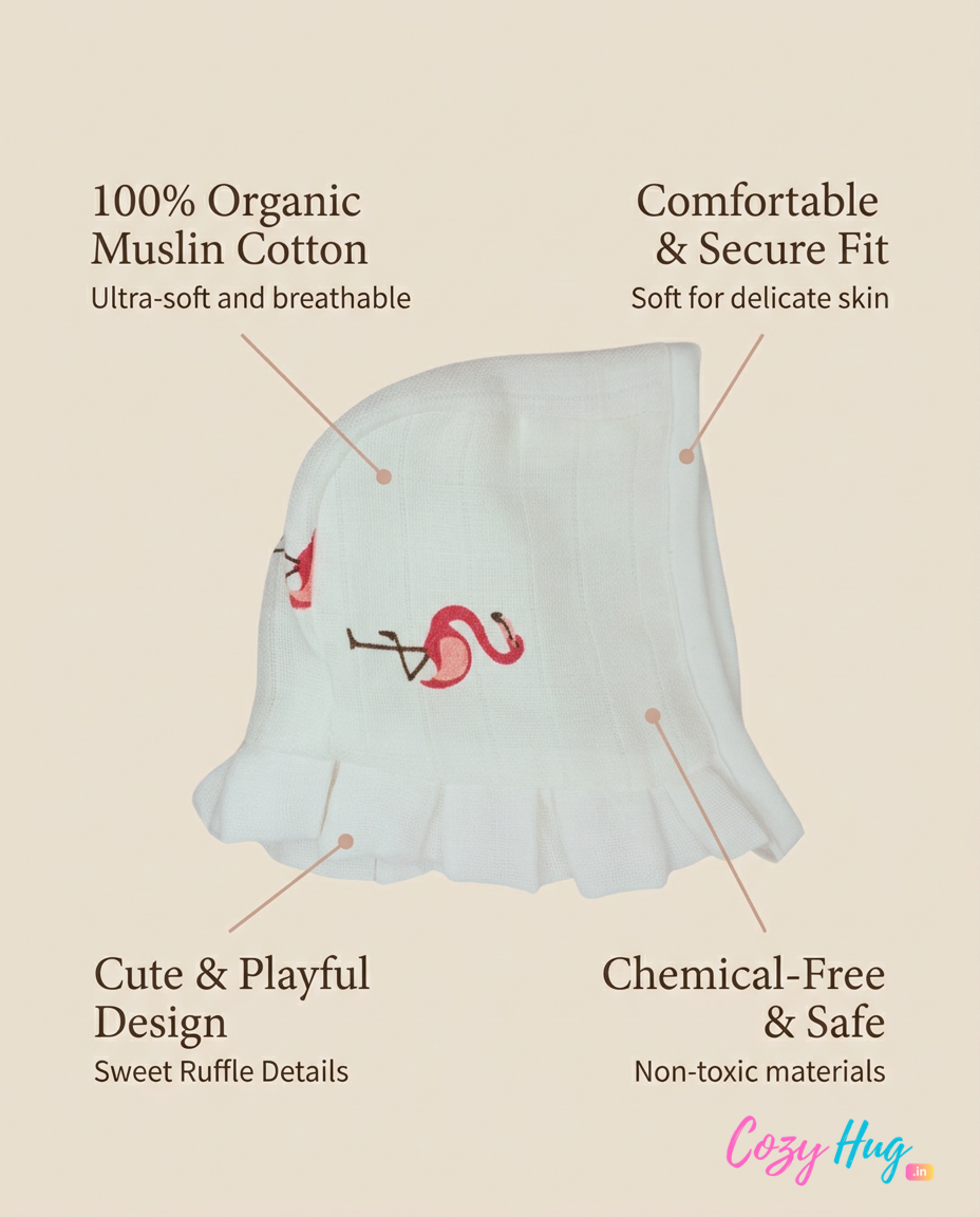 Muslin Newborn Bonnet Hats - 100% Organic Cotton - Flamingo