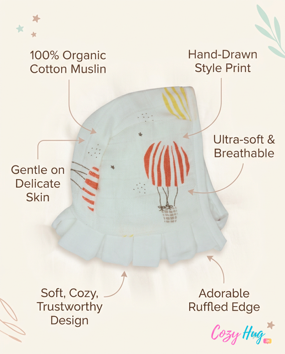 Muslin Newborn Bonnet Hats - 100% Organic Cotton - Hot Air Balloon