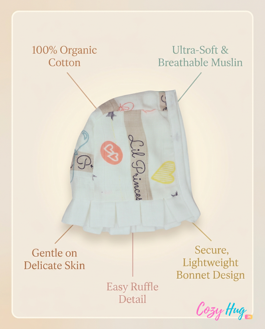 Muslin Newborn Bonnet Hats - 100% Organic Cotton - Lil Princess