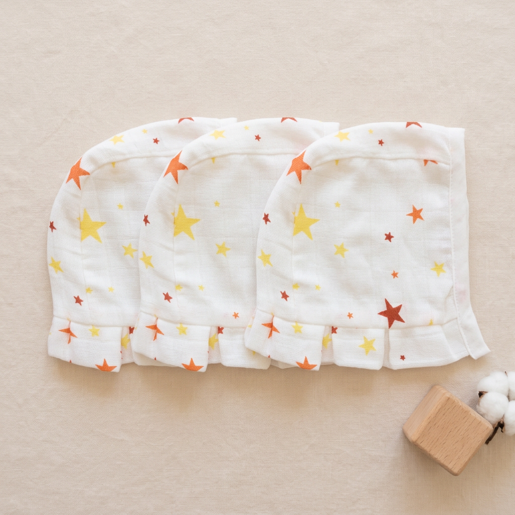 Muslin Newborn Bonnet Hats - 100% Organic Cotton - Stars