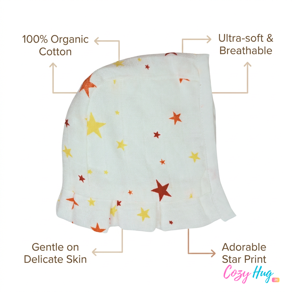 Muslin Newborn Bonnet Hats - 100% Organic Cotton - Stars