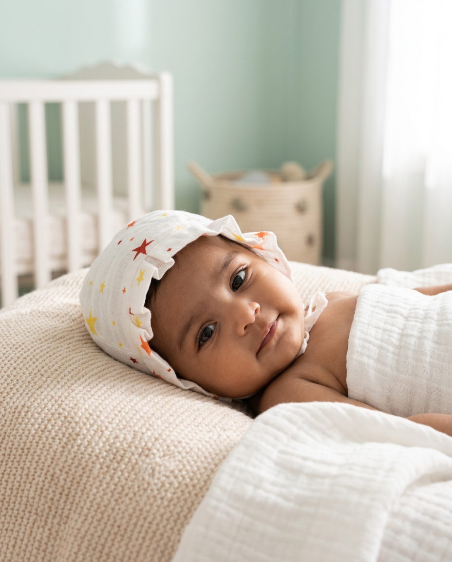 Muslin Newborn Bonnet Hats - 100% Organic Cotton - Stars