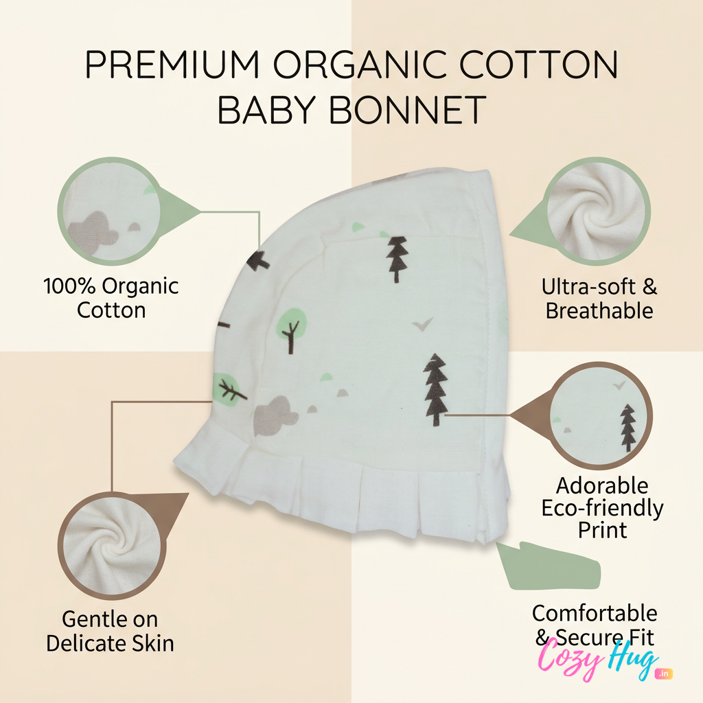 Muslin Newborn Bonnet Hats - 100% Organic Cotton - Trees