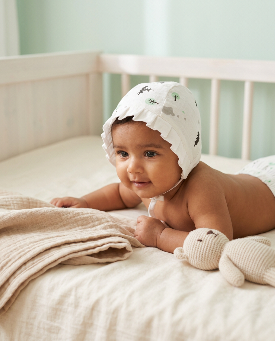 Muslin Newborn Bonnet Hats - 100% Organic Cotton - Trees