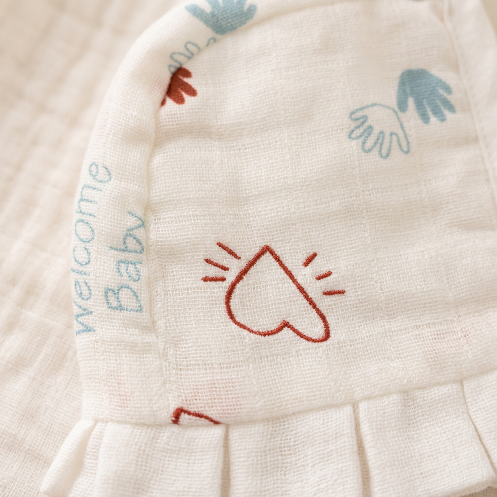 Muslin Newborn Bonnet Hats - 100% Organic Cotton - Welcome Baby