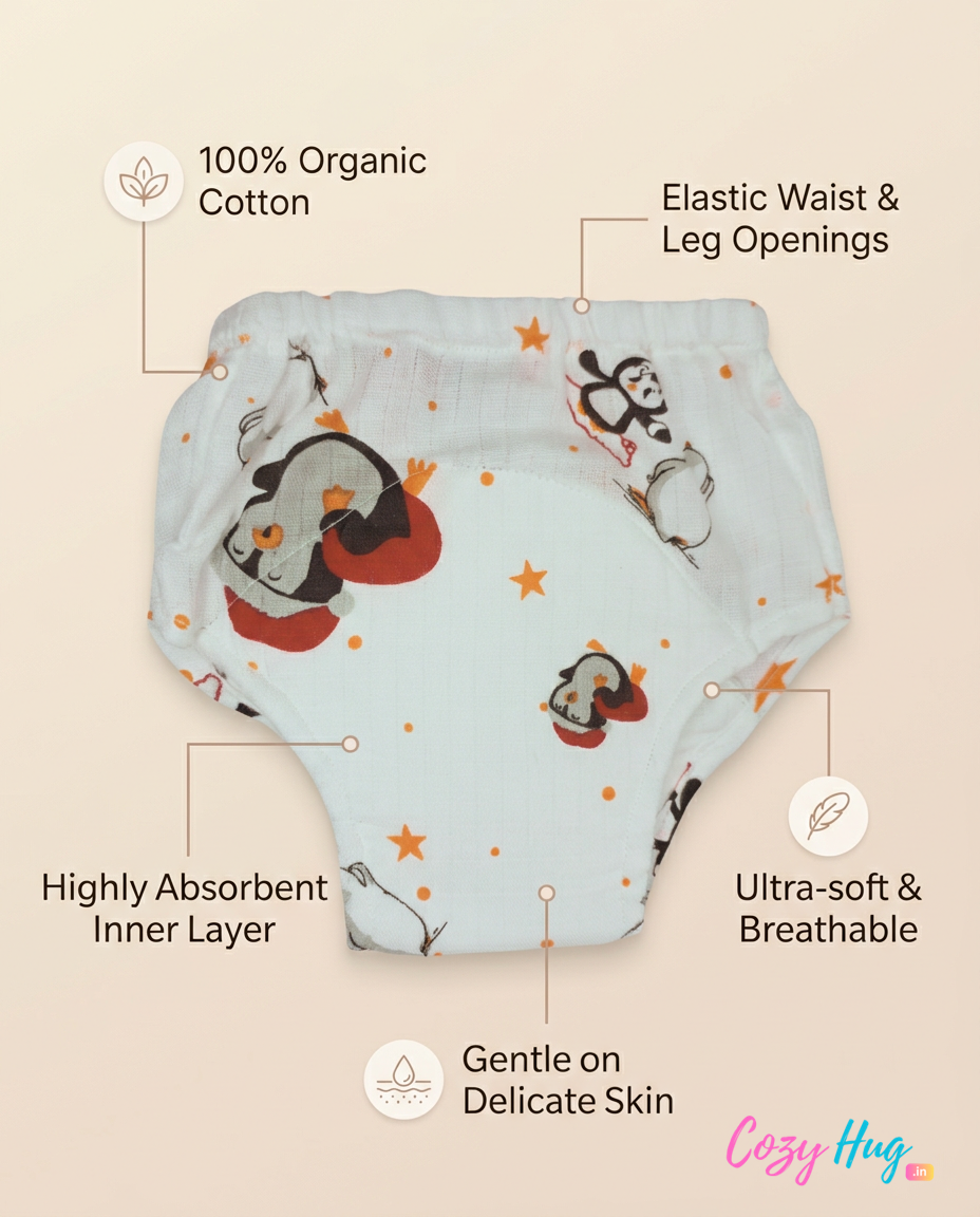 Organic Cotton Baby Padded Bottom Wear - Penguin