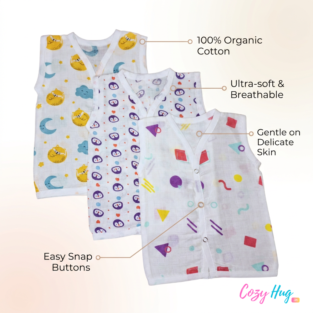 Organic Cotton Muslin Jabla Button | For Boys & Girls | Combo Pack of 3 | Assorted