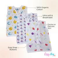 Organic Cotton Muslin Jabla Button | For Boys & Girls | Combo Pack of 3 | Assorted