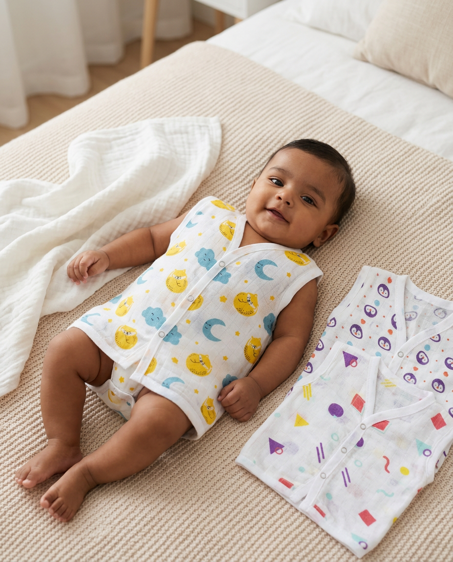 Organic Cotton Muslin Jabla Button | For Boys & Girls | Combo Pack of 3 | Assorted