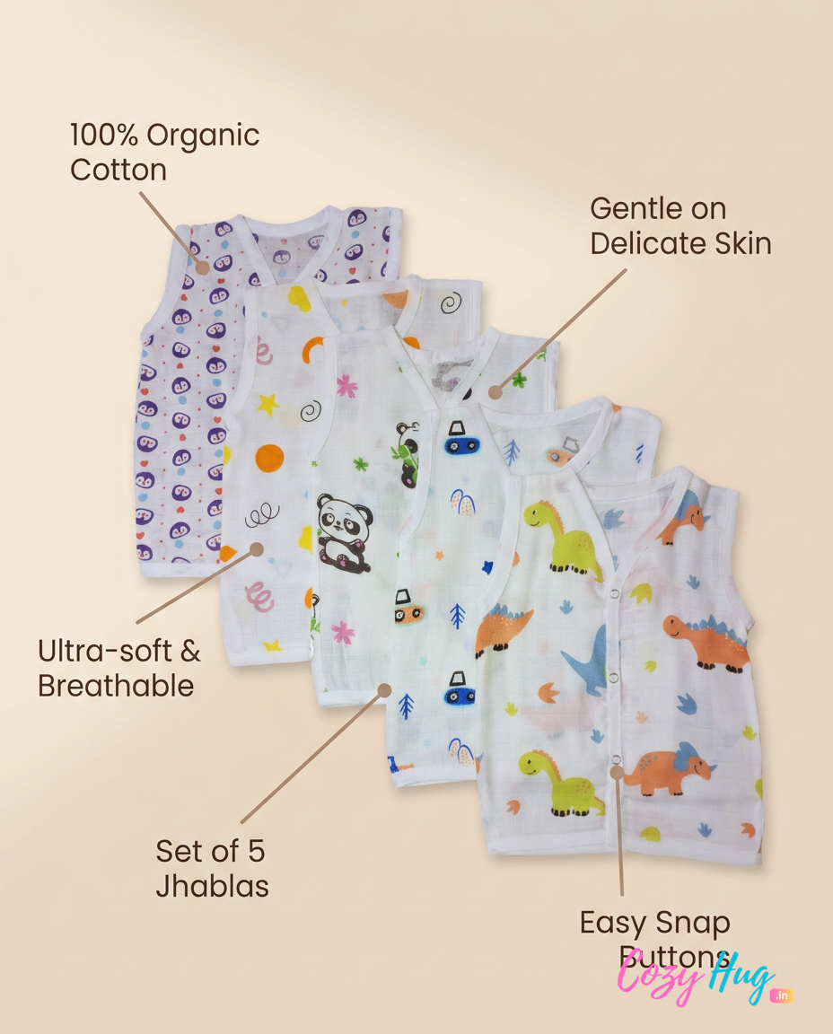 Organic Cotton Muslin Jabla Button | For Boys & Girls | Combo Pack of 5