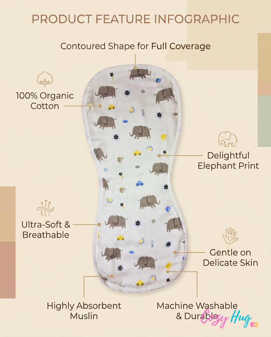 Organic Muslin Burp cloth - Elephant
