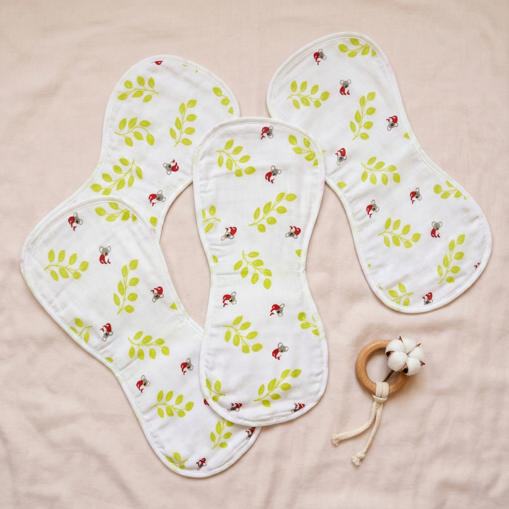 Organic Muslin Burp cloth - Panda Green leaves