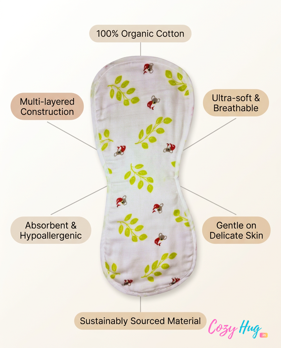 Organic Muslin Burp cloth - Panda Green leaves