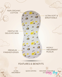 Organic Muslin Burp cloth - Yellow Elephant