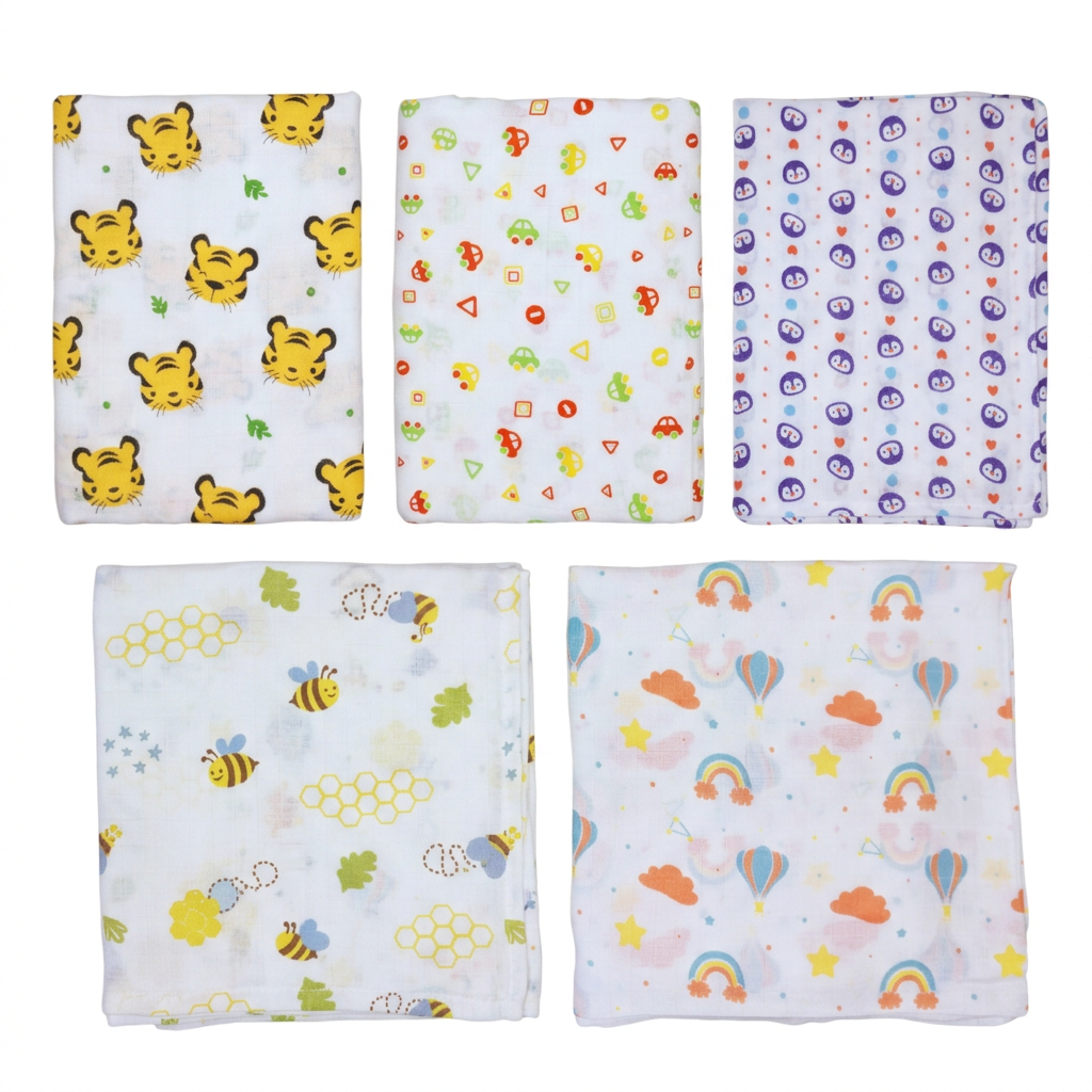 Organic Muslin Cotton Swaddles | Assorted | Pack of 5