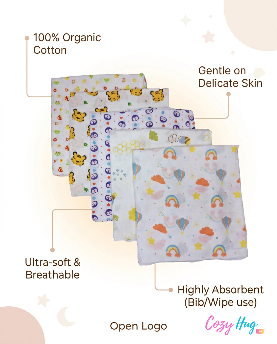 Organic Muslin Cotton Swaddles | Assorted | Pack of 5