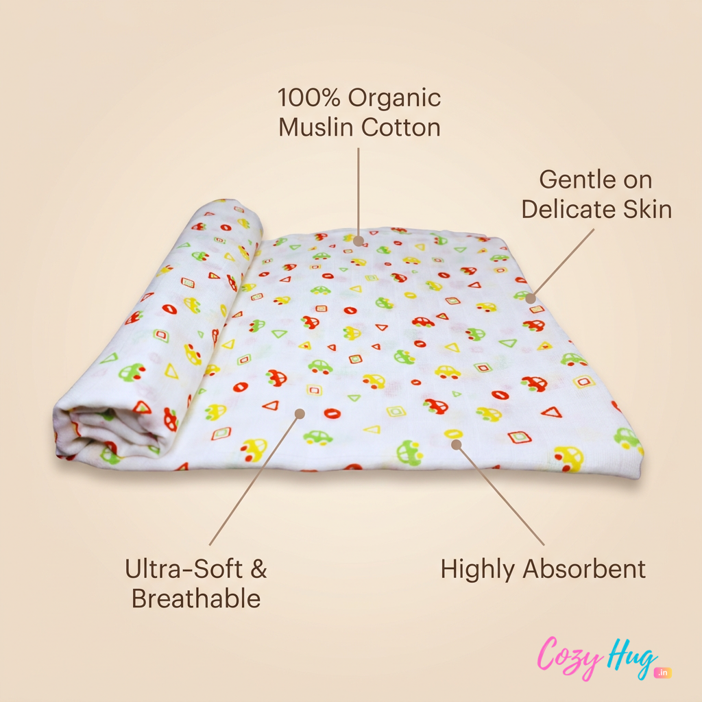 Organic Muslin Cotton Swaddle | Cars