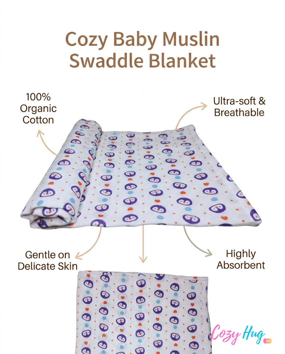 Organic Muslin Cotton Swaddle | Penguin