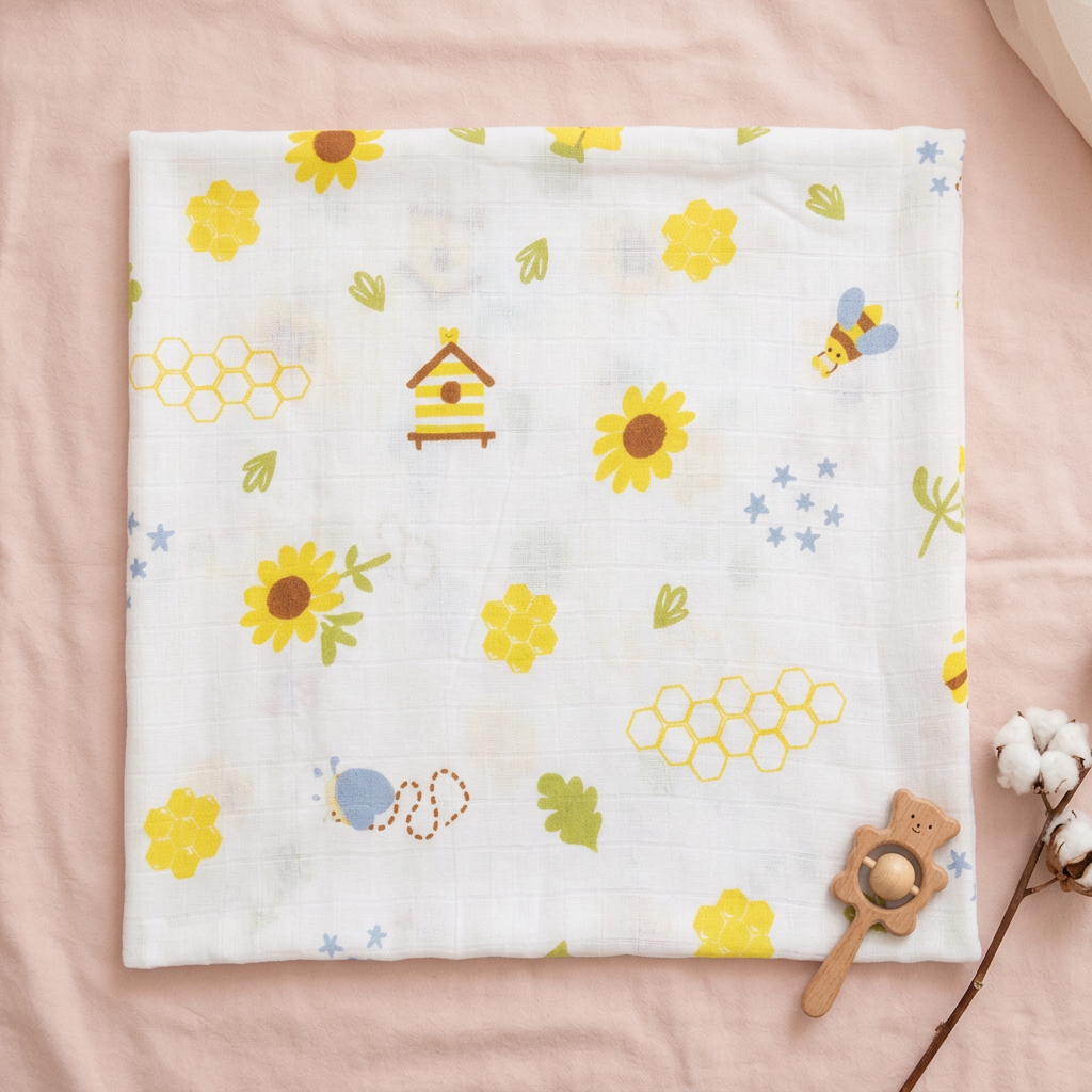 Organic Muslin Cotton Swaddle | Honey Bee