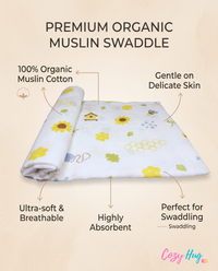 Organic Muslin Cotton Swaddle | Honey Bee