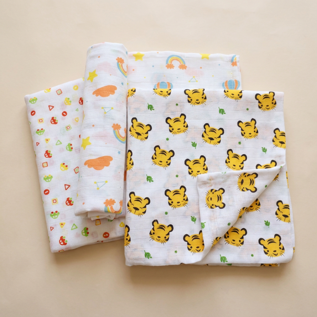 Organic Muslin Cotton Swaddles | Assorted | Pack of 3